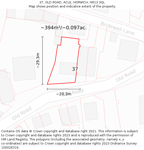 37, OLD ROAD, ACLE, NORWICH, NR13 3QL: Plot and title map