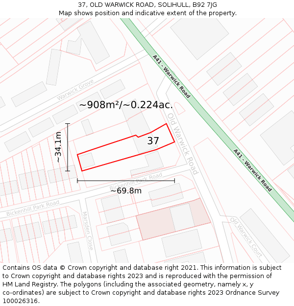 37, OLD WARWICK ROAD, SOLIHULL, B92 7JG: Plot and title map