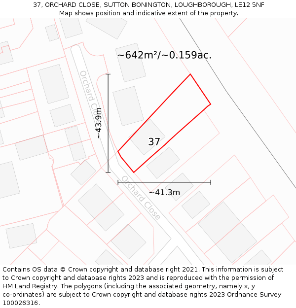 37, ORCHARD CLOSE, SUTTON BONINGTON, LOUGHBOROUGH, LE12 5NF: Plot and title map