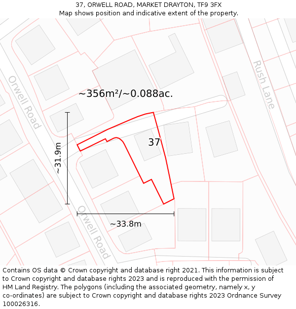 37, ORWELL ROAD, MARKET DRAYTON, TF9 3FX: Plot and title map