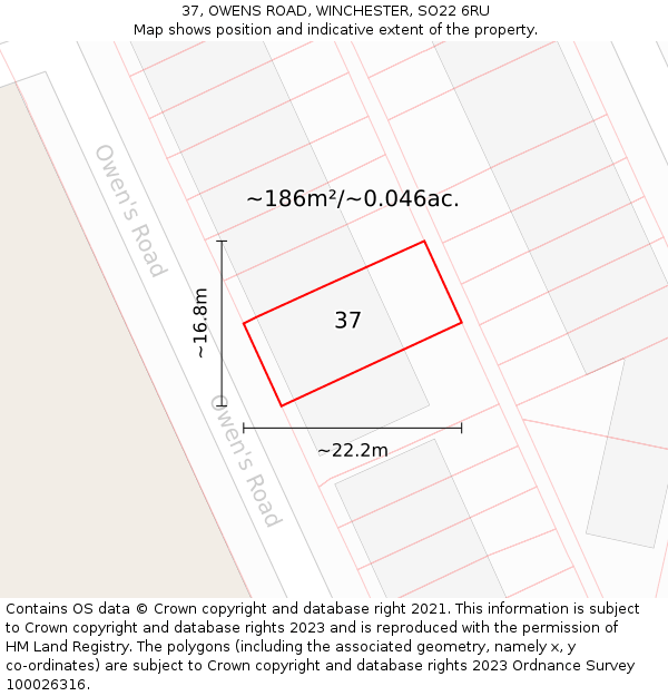 37, OWENS ROAD, WINCHESTER, SO22 6RU: Plot and title map