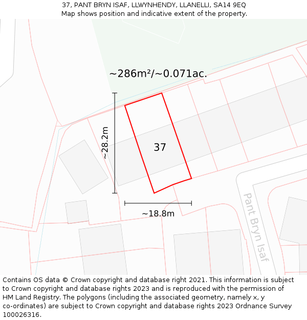 37, PANT BRYN ISAF, LLWYNHENDY, LLANELLI, SA14 9EQ: Plot and title map