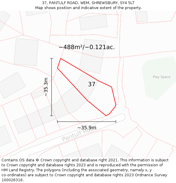 37, PANTULF ROAD, WEM, SHREWSBURY, SY4 5LT: Plot and title map