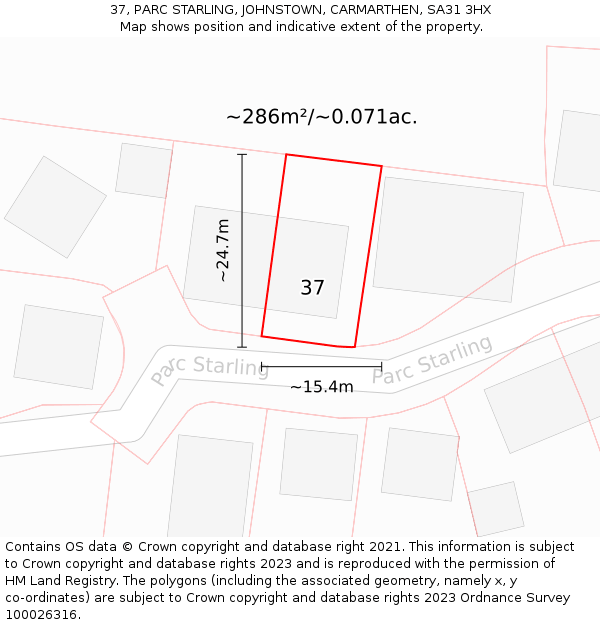 37, PARC STARLING, JOHNSTOWN, CARMARTHEN, SA31 3HX: Plot and title map