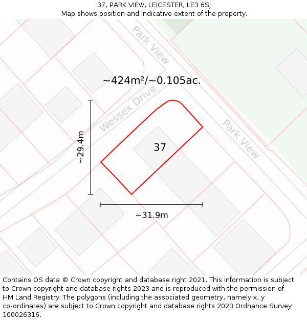 37, PARK VIEW, LEICESTER, LE3 6SJ: Plot and title map