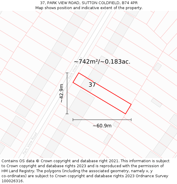 37, PARK VIEW ROAD, SUTTON COLDFIELD, B74 4PR: Plot and title map