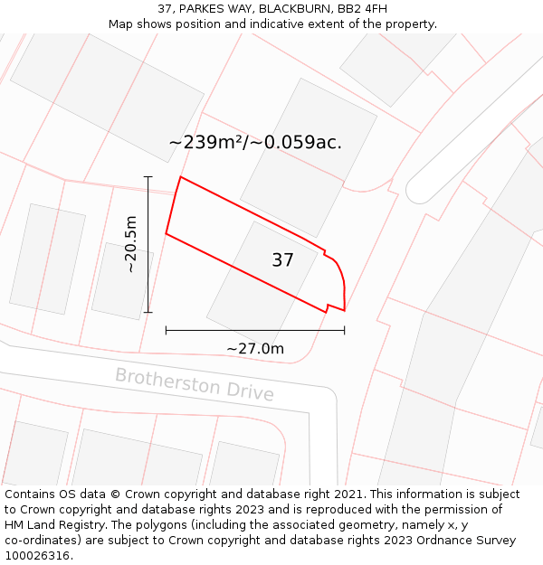 37, PARKES WAY, BLACKBURN, BB2 4FH: Plot and title map