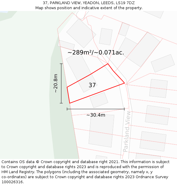 37, PARKLAND VIEW, YEADON, LEEDS, LS19 7DZ: Plot and title map