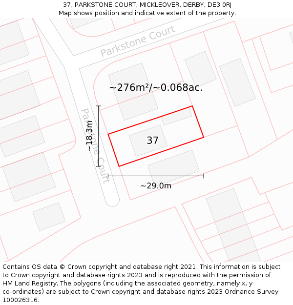 37, PARKSTONE COURT, MICKLEOVER, DERBY, DE3 0RJ: Plot and title map