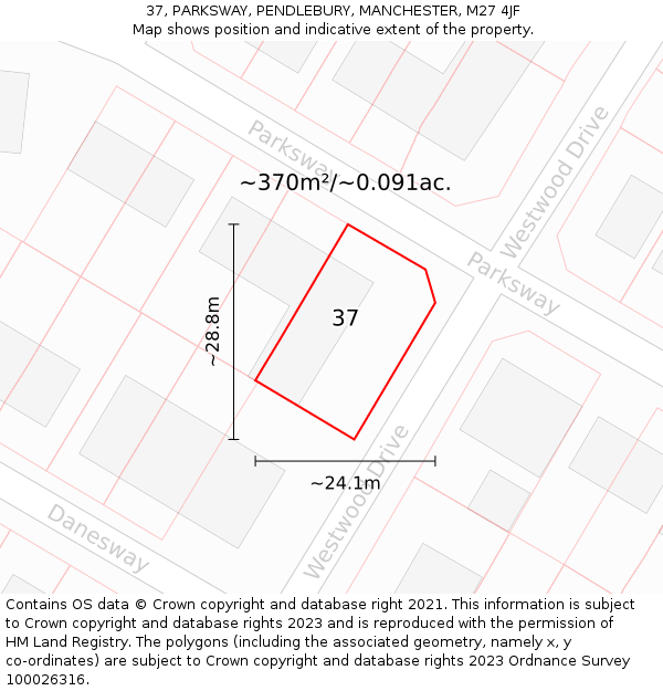 37, PARKSWAY, PENDLEBURY, MANCHESTER, M27 4JF: Plot and title map