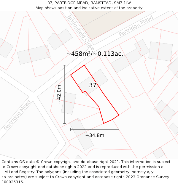 37, PARTRIDGE MEAD, BANSTEAD, SM7 1LW: Plot and title map