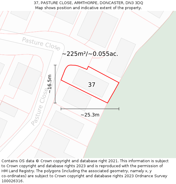 37, PASTURE CLOSE, ARMTHORPE, DONCASTER, DN3 3DQ: Plot and title map