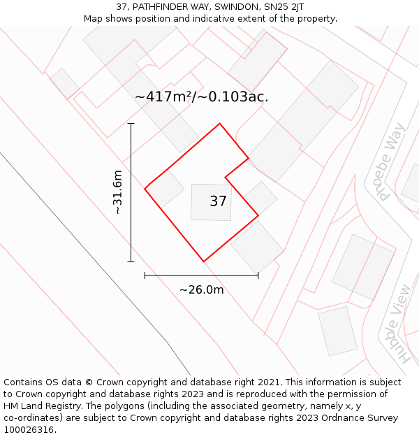 37, PATHFINDER WAY, SWINDON, SN25 2JT: Plot and title map