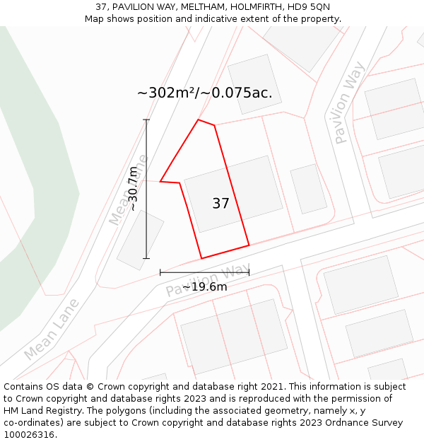 37, PAVILION WAY, MELTHAM, HOLMFIRTH, HD9 5QN: Plot and title map