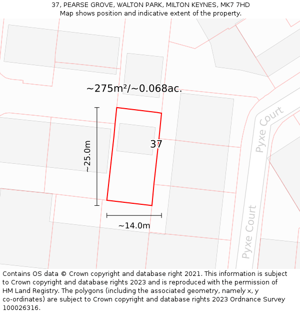 37, PEARSE GROVE, WALTON PARK, MILTON KEYNES, MK7 7HD: Plot and title map