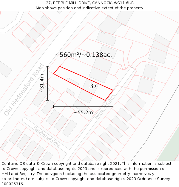 37, PEBBLE MILL DRIVE, CANNOCK, WS11 6UR: Plot and title map