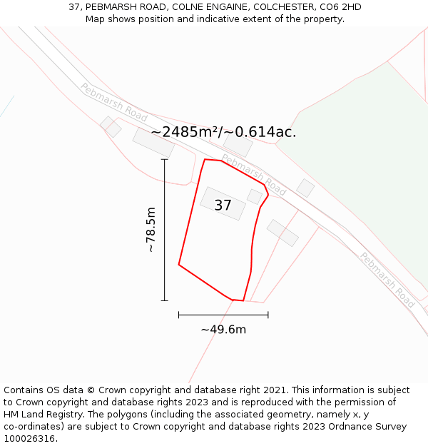 37, PEBMARSH ROAD, COLNE ENGAINE, COLCHESTER, CO6 2HD: Plot and title map