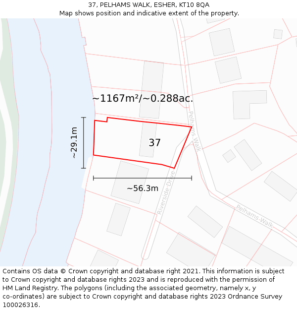 37, PELHAMS WALK, ESHER, KT10 8QA: Plot and title map