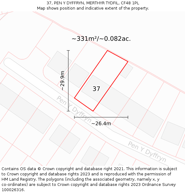 37, PEN Y DYFFRYN, MERTHYR TYDFIL, CF48 1PL: Plot and title map