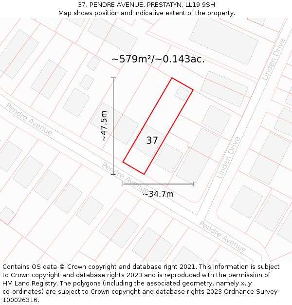 37, PENDRE AVENUE, PRESTATYN, LL19 9SH: Plot and title map