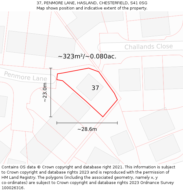 37, PENMORE LANE, HASLAND, CHESTERFIELD, S41 0SG: Plot and title map