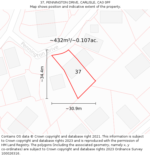 37, PENNINGTON DRIVE, CARLISLE, CA3 0PF: Plot and title map