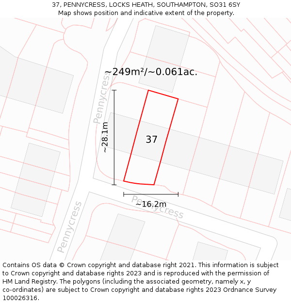 37, PENNYCRESS, LOCKS HEATH, SOUTHAMPTON, SO31 6SY: Plot and title map