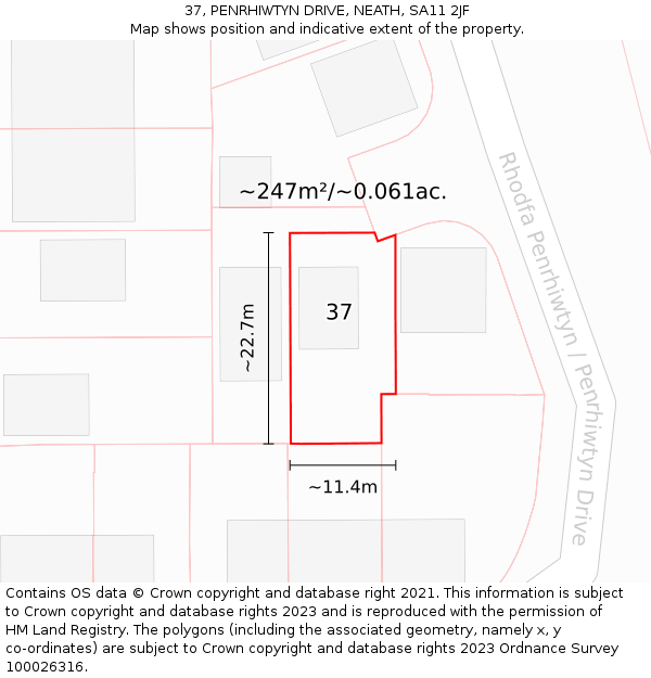 37, PENRHIWTYN DRIVE, NEATH, SA11 2JF: Plot and title map