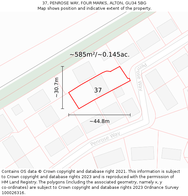 37, PENROSE WAY, FOUR MARKS, ALTON, GU34 5BG: Plot and title map