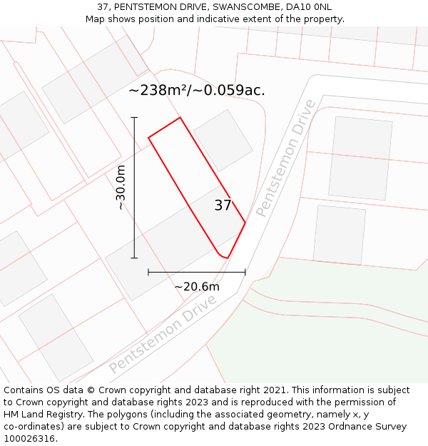 37, PENTSTEMON DRIVE, SWANSCOMBE, DA10 0NL: Plot and title map