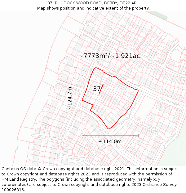 37, PHILDOCK WOOD ROAD, DERBY, DE22 4PH: Plot and title map