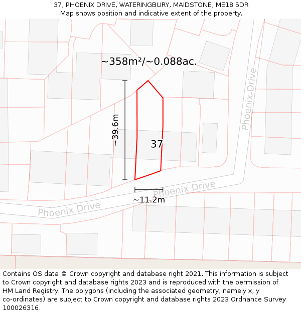 37, PHOENIX DRIVE, WATERINGBURY, MAIDSTONE, ME18 5DR: Plot and title map