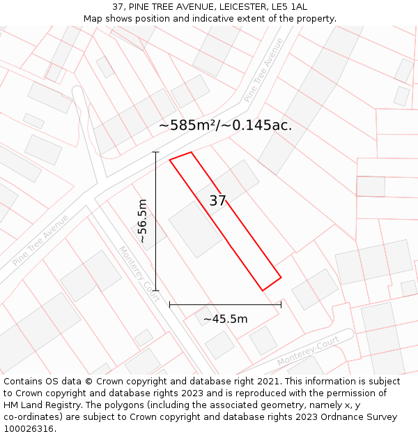 37, PINE TREE AVENUE, LEICESTER, LE5 1AL: Plot and title map