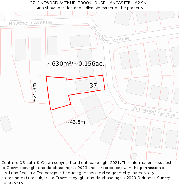 37, PINEWOOD AVENUE, BROOKHOUSE, LANCASTER, LA2 9NU: Plot and title map