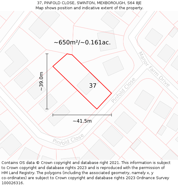 37, PINFOLD CLOSE, SWINTON, MEXBOROUGH, S64 8JE: Plot and title map