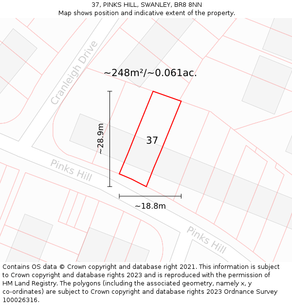 37, PINKS HILL, SWANLEY, BR8 8NN: Plot and title map