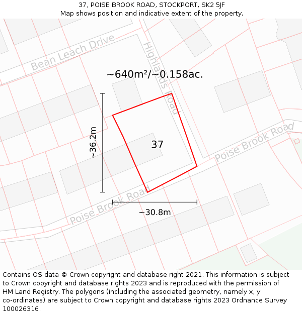 37, POISE BROOK ROAD, STOCKPORT, SK2 5JF: Plot and title map