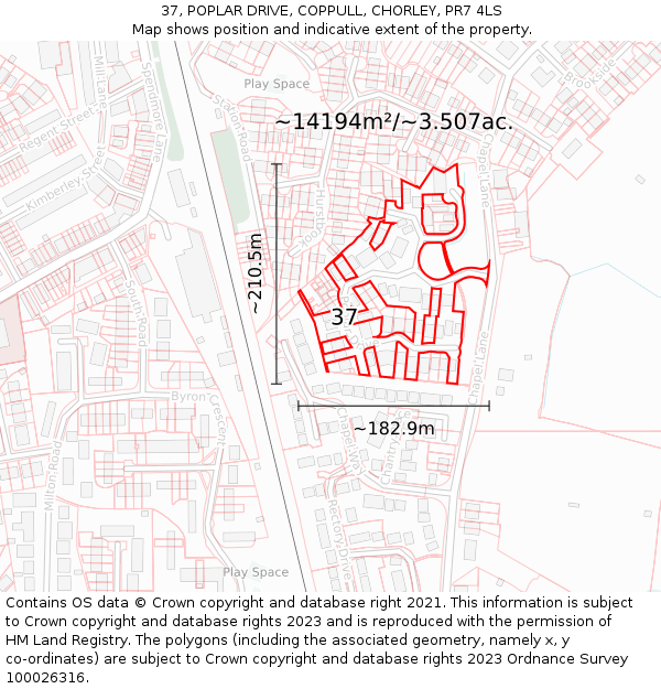 37, POPLAR DRIVE, COPPULL, CHORLEY, PR7 4LS: Plot and title map