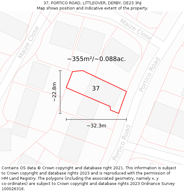 37, PORTICO ROAD, LITTLEOVER, DERBY, DE23 3NJ: Plot and title map