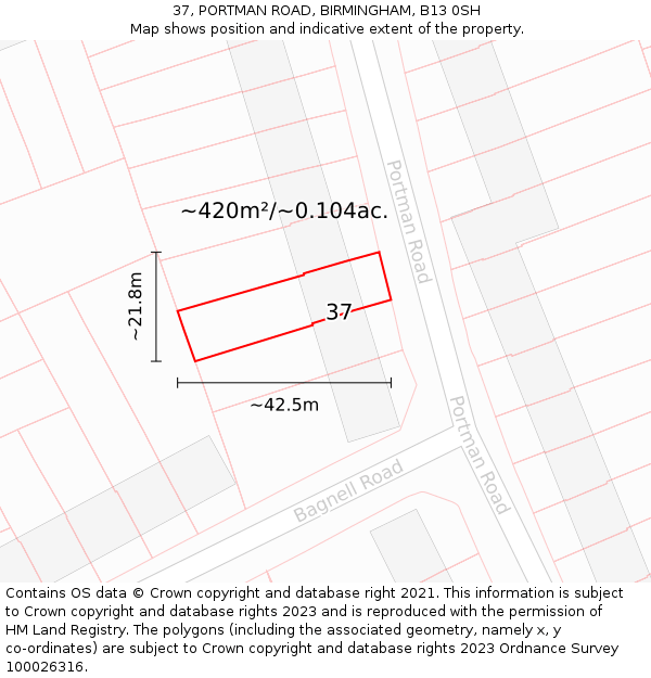 37, PORTMAN ROAD, BIRMINGHAM, B13 0SH: Plot and title map