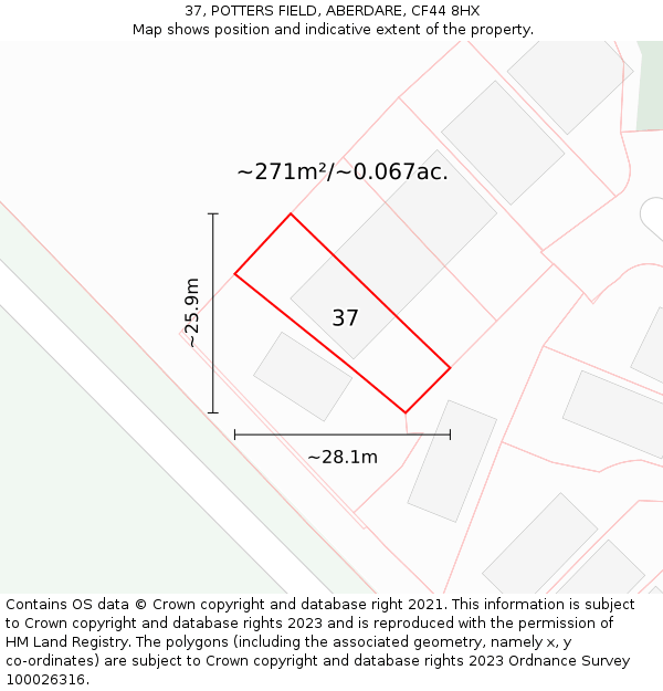 37, POTTERS FIELD, ABERDARE, CF44 8HX: Plot and title map