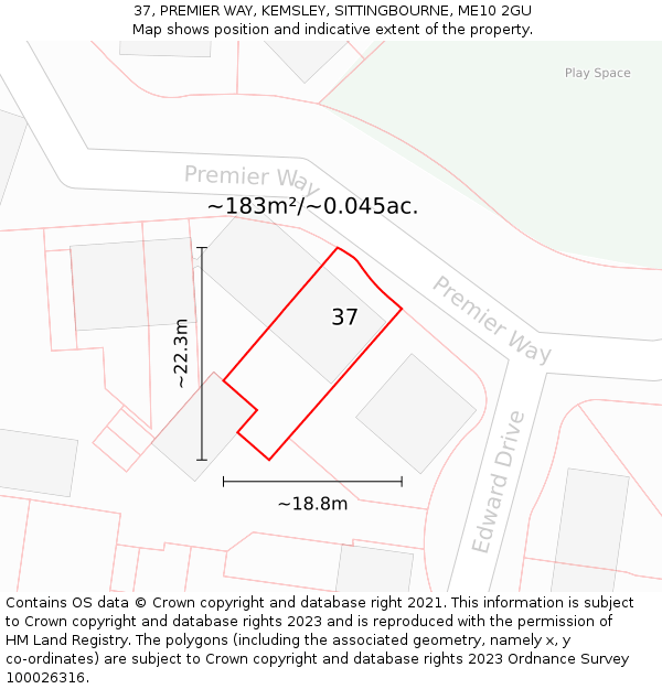 37, PREMIER WAY, KEMSLEY, SITTINGBOURNE, ME10 2GU: Plot and title map