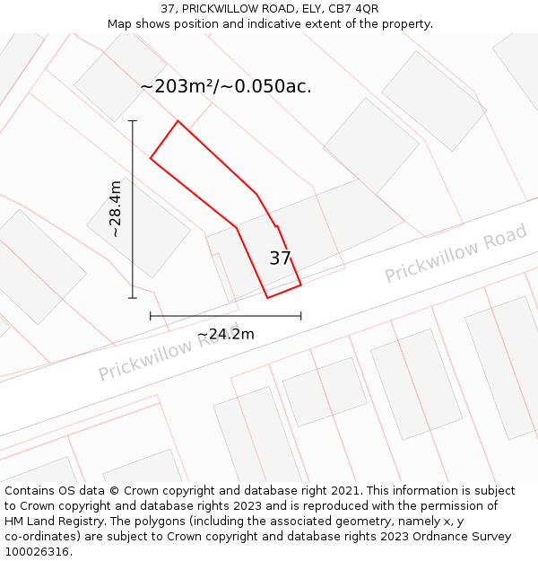 37, PRICKWILLOW ROAD, ELY, CB7 4QR: Plot and title map