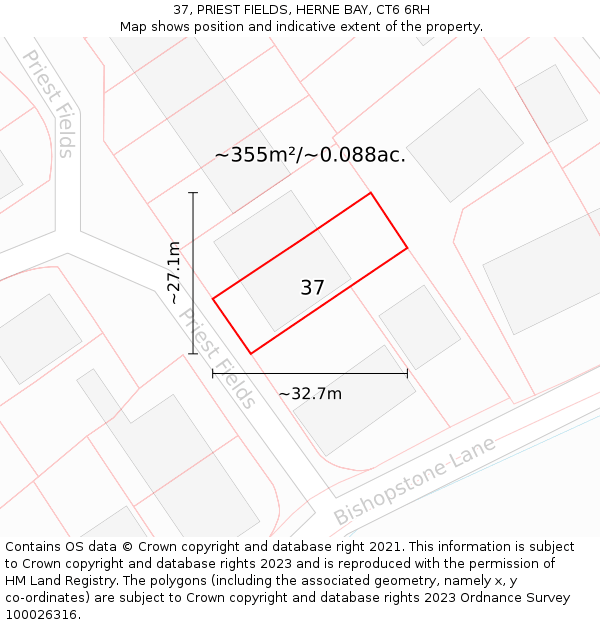 37, PRIEST FIELDS, HERNE BAY, CT6 6RH: Plot and title map