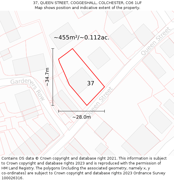 37, QUEEN STREET, COGGESHALL, COLCHESTER, CO6 1UF: Plot and title map