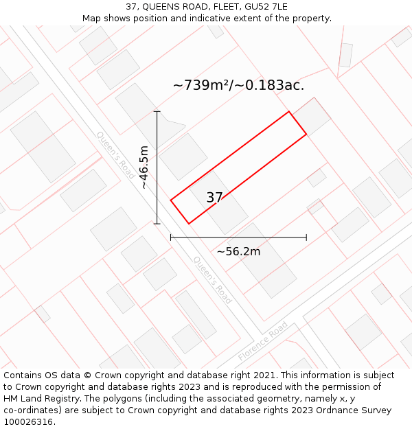 37, QUEENS ROAD, FLEET, GU52 7LE: Plot and title map