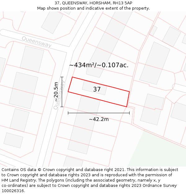 37, QUEENSWAY, HORSHAM, RH13 5AP: Plot and title map