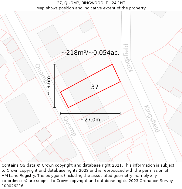 37, QUOMP, RINGWOOD, BH24 1NT: Plot and title map