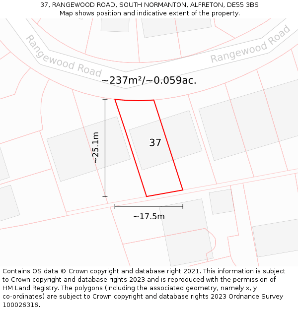 37, RANGEWOOD ROAD, SOUTH NORMANTON, ALFRETON, DE55 3BS: Plot and title map