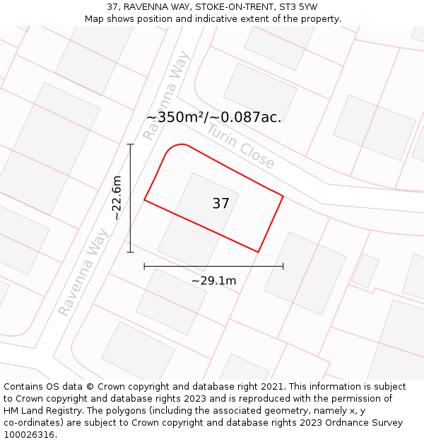 37, RAVENNA WAY, STOKE-ON-TRENT, ST3 5YW: Plot and title map